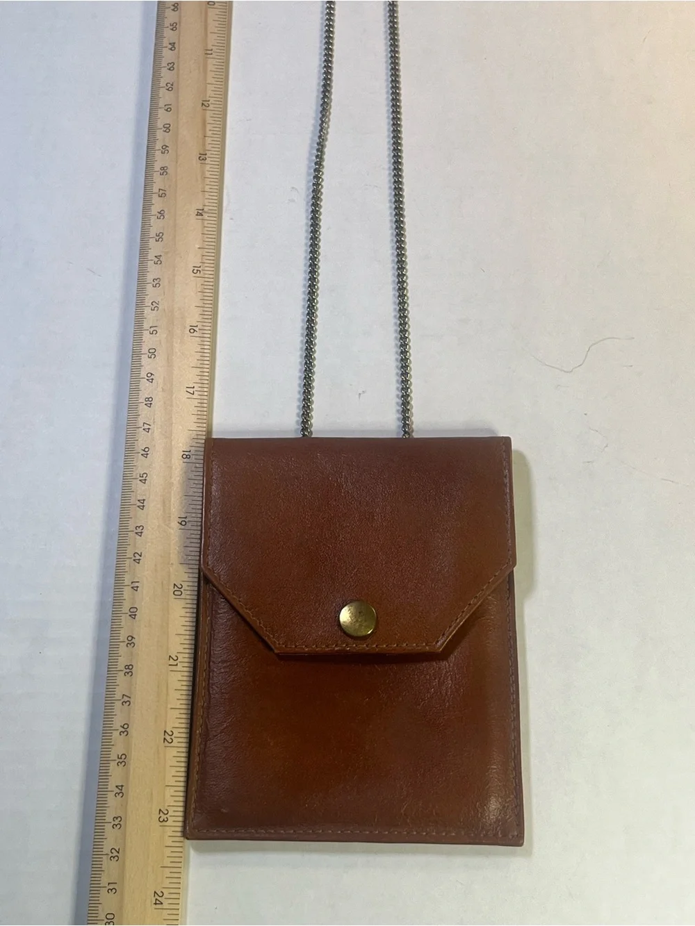 Vintage Brown Leather Crossbody Pouch with Chain Strap Passport Holder